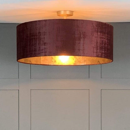 Textured Wine Electrified Shade with Burnished Golden Wallpaper Lining