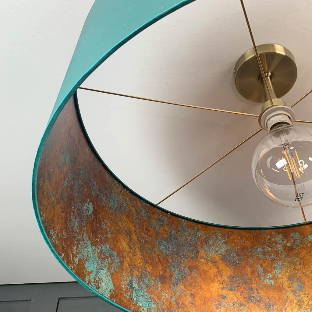 Electrified Elfin Teal Silk Shade with Copper & Teal Metallic Wallpaper Lining