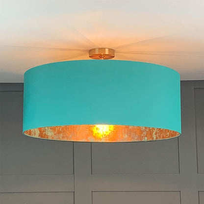Electrified Elfin Teal Silk Shade with Copper & Teal Metallic Wallpaper Lining