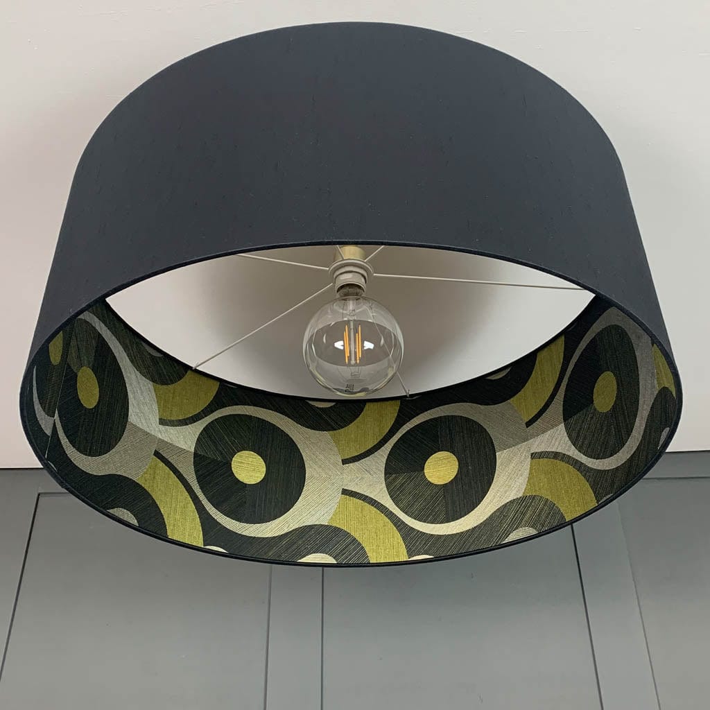 Electrified Astor Black Faux Silk with Arte Queen Cobra Gold Wallpaper Lining Lampshade