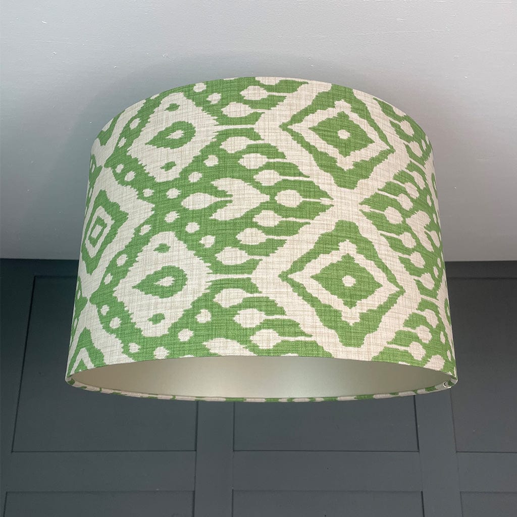 Electrified Marrakech Emerald Ikat Fabric Drum Shade with Champagne Lining