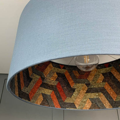 Electrified Saxon Slate Linen with Anthology Escheresque Copper/Slate Cork Wallpaper Lining Lampshade
