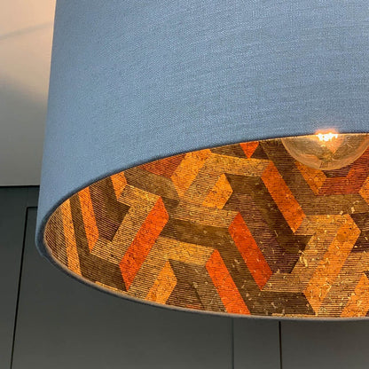 Electrified Saxon Slate Linen with Anthology Escheresque Copper/Slate Cork Wallpaper Lining Lampshade