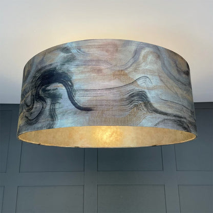 Electrified Tessuto Nero Fabric Lampshade with Burnished Mink Wallpaper