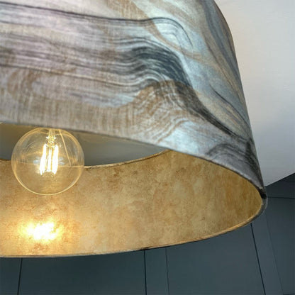 Electrified Tessuto Nero Fabric Lampshade with Burnished Mink Wallpaper