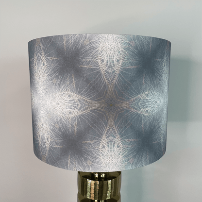 Elon Gold Table Lamp with Julia Clare Peacock Feather Linen in Warm Ash Blue