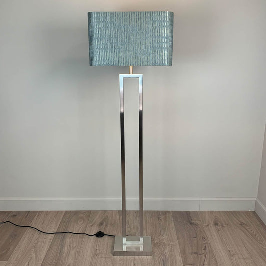 Fitzroy Brushed Steel Floor Lamp with Rounded Rectangle Giotto Moonlight Shade