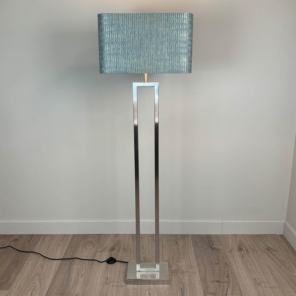 Fitzroy Brushed Steel Floor Lamp with Rounded Rectangle Giotto Moonlight Shade