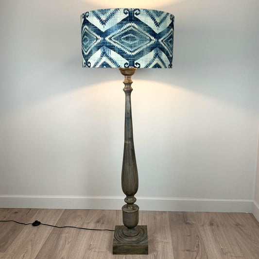 Grey Mango Wood Floor Lamp with Santa Cruz Indigo Lamp Shade