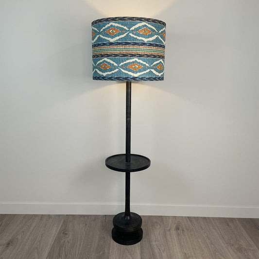 Hemi Dark Wash Wood Floor Lamp with Santana Linen Shade