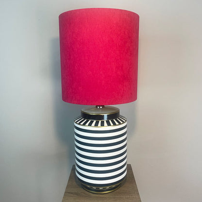 Humbug Black & White Stripe Tall Ceramic Table Lamp with Tall Fuchsia Pink Recycled Fabric Shade