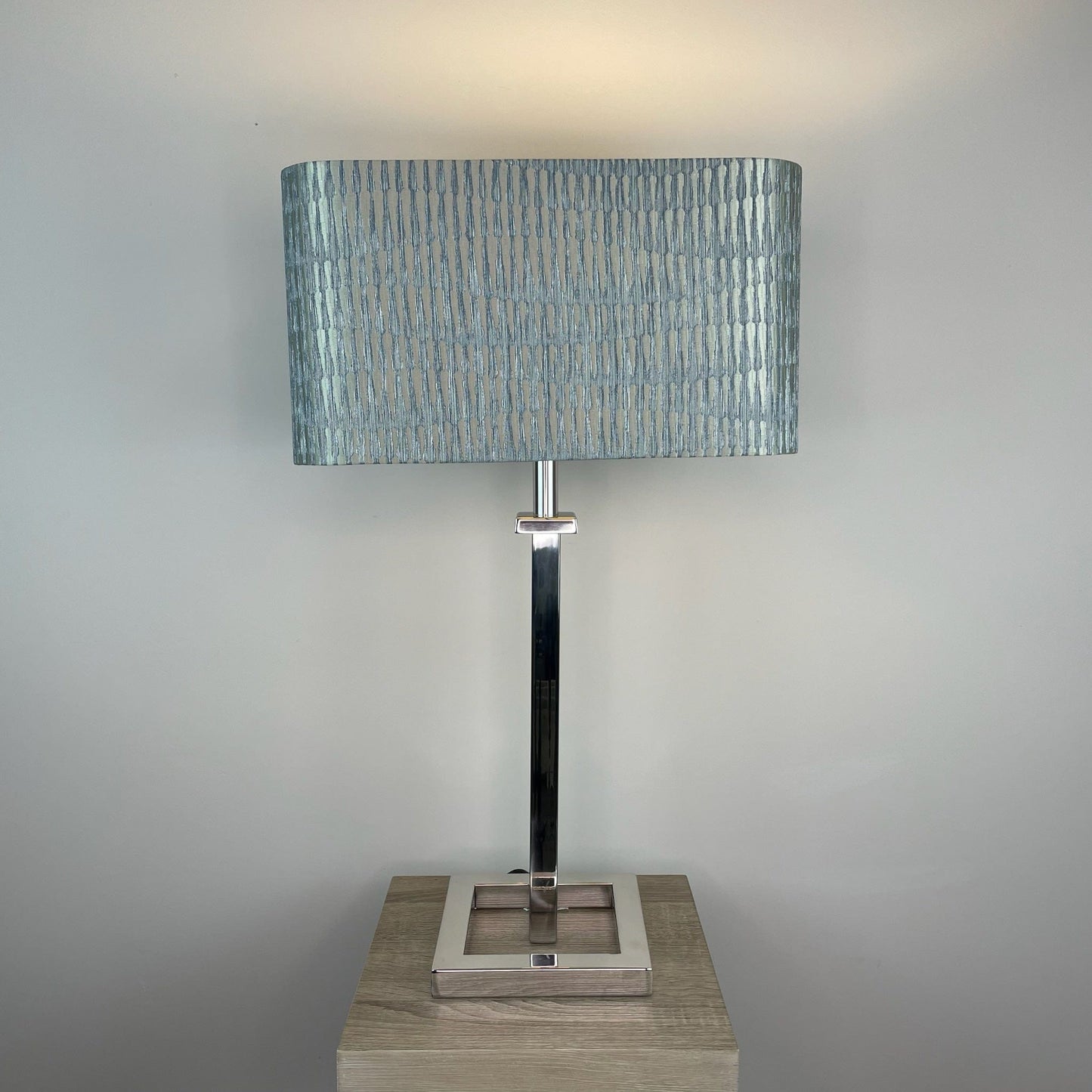 Aura Polished Chrome Table Lamp with Choice of Rectangle Shade