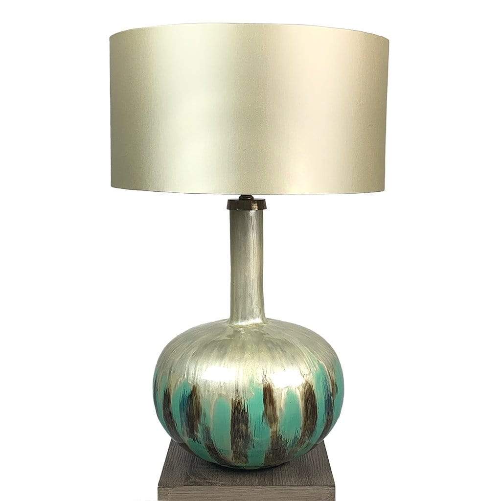 Kiri Enamel Azurite Finish Glass Table Lamp with Vanilla Shallow Drum Shade