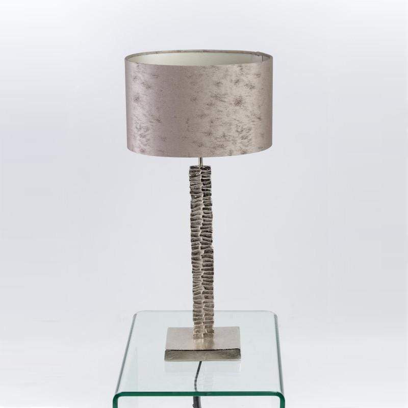 Paperbark Small Table Lamp Luxuriant Silver with Satin Haze Mole Oval Shade