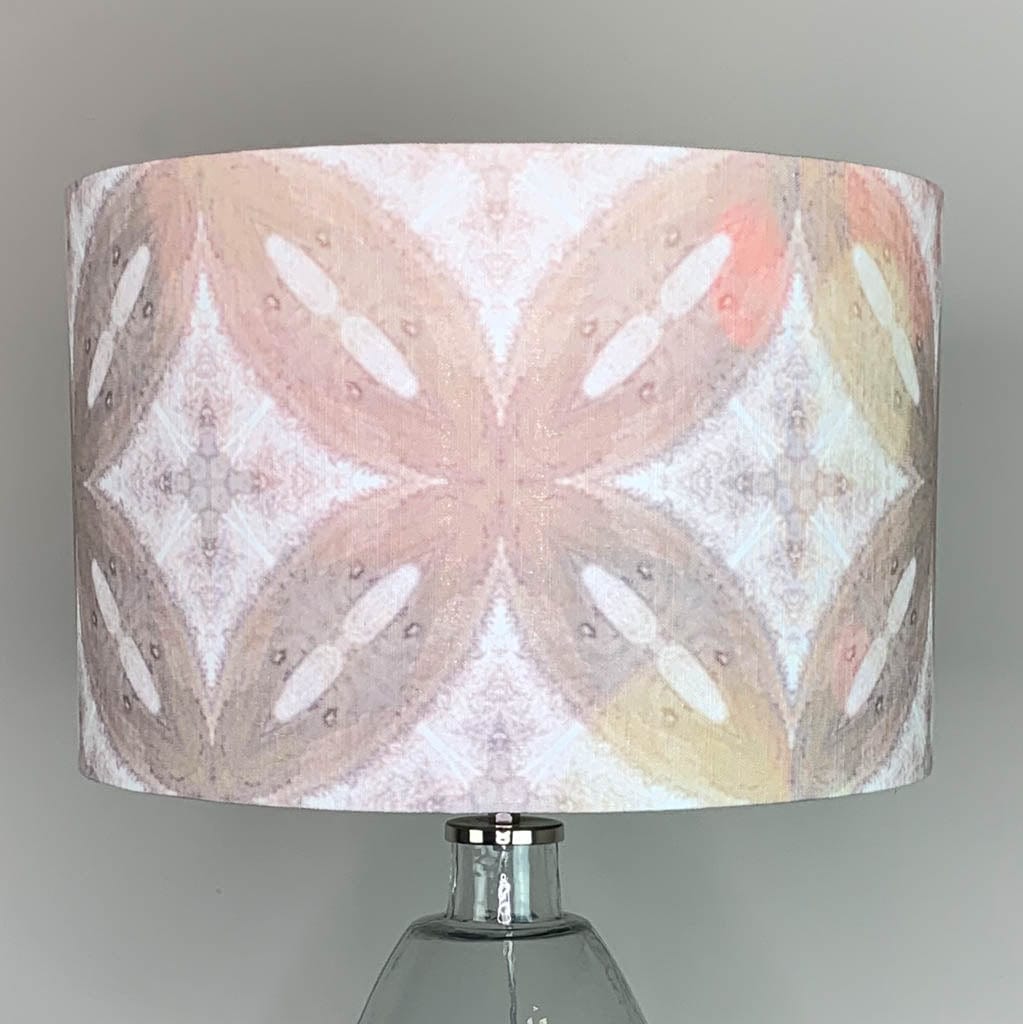 Lampshade in Julia Clare's Ancient Tracery Linen Coral with Champagne Lining