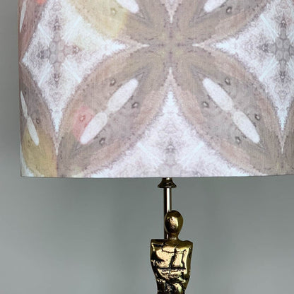 Lampshade in Julia Clare's Ancient Tracery Linen Coral with Champagne Lining