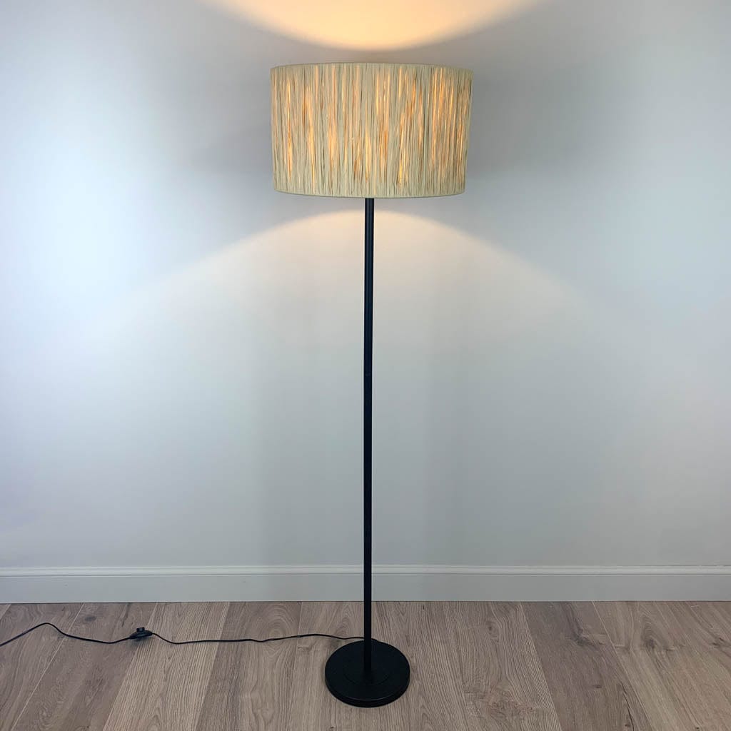 Belford Black Floor Lamp with Natural Raffia Shade