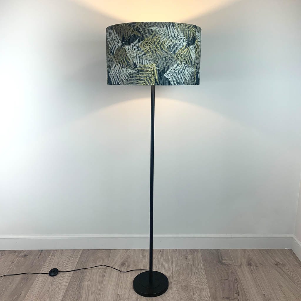 Belford Black Floor Lamp with Gold, Cream & Black Fern Lampshade