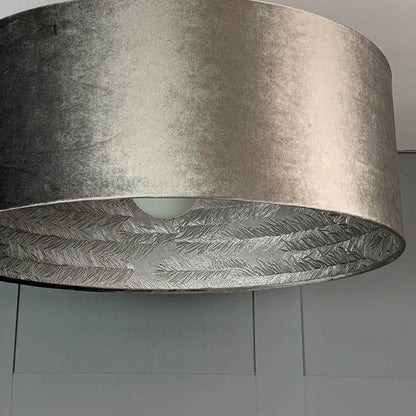 Letino Mercury Shade with Silver Feather Wallpaper Lined Electrified Shade