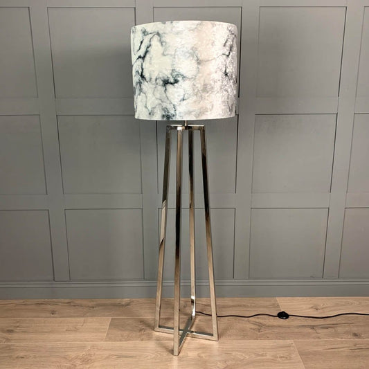 Madison Chrome Floor Lamp with Carrara Grey Marble Shade
