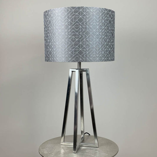 Madison Brushed Steel Table Lamp with Silver Geo Oval Shade