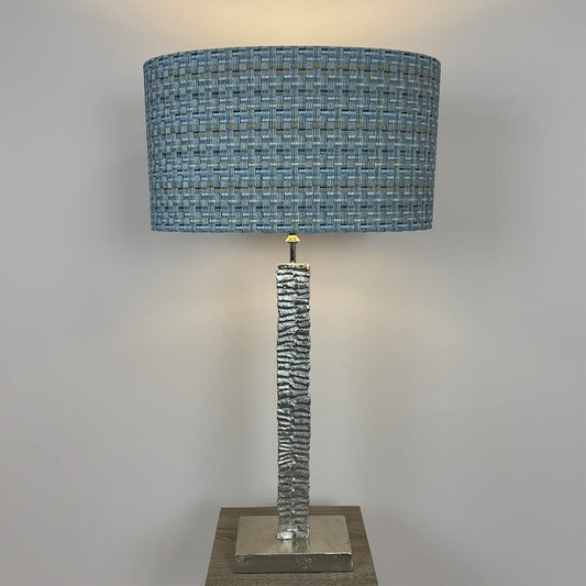 Paperbark Small Luxuriant Silver Table Lamp with Woven Sapphire Shade