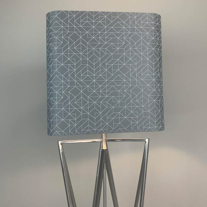 Renzo Brushed Steel Floor Lamp with Silver Geo Rounded Square Shade