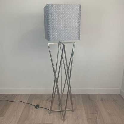 Renzo Brushed Steel Floor Lamp with Silver Geo Rounded Square Shade