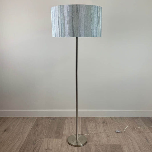 Belford Brushed Steel Floor Lamp with Seascape Shade