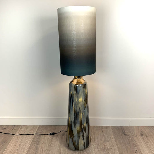 Ripples Tikal Floor Lamp with Julia Clare's Midnight Lagoon Linen in Green Olive Shade