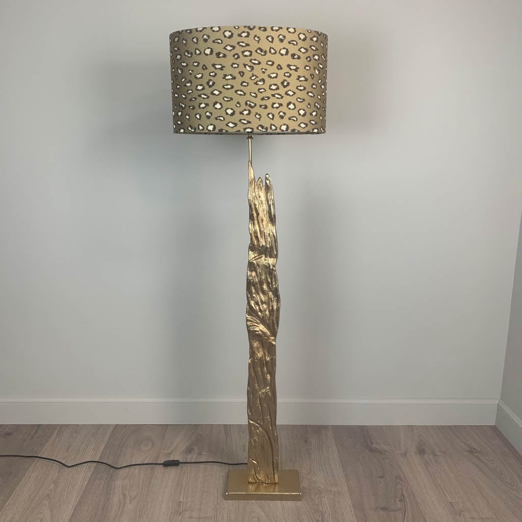Trident Gold Floor Lamp with Golden Leopard Print Soft Velvet Oval Light Shade