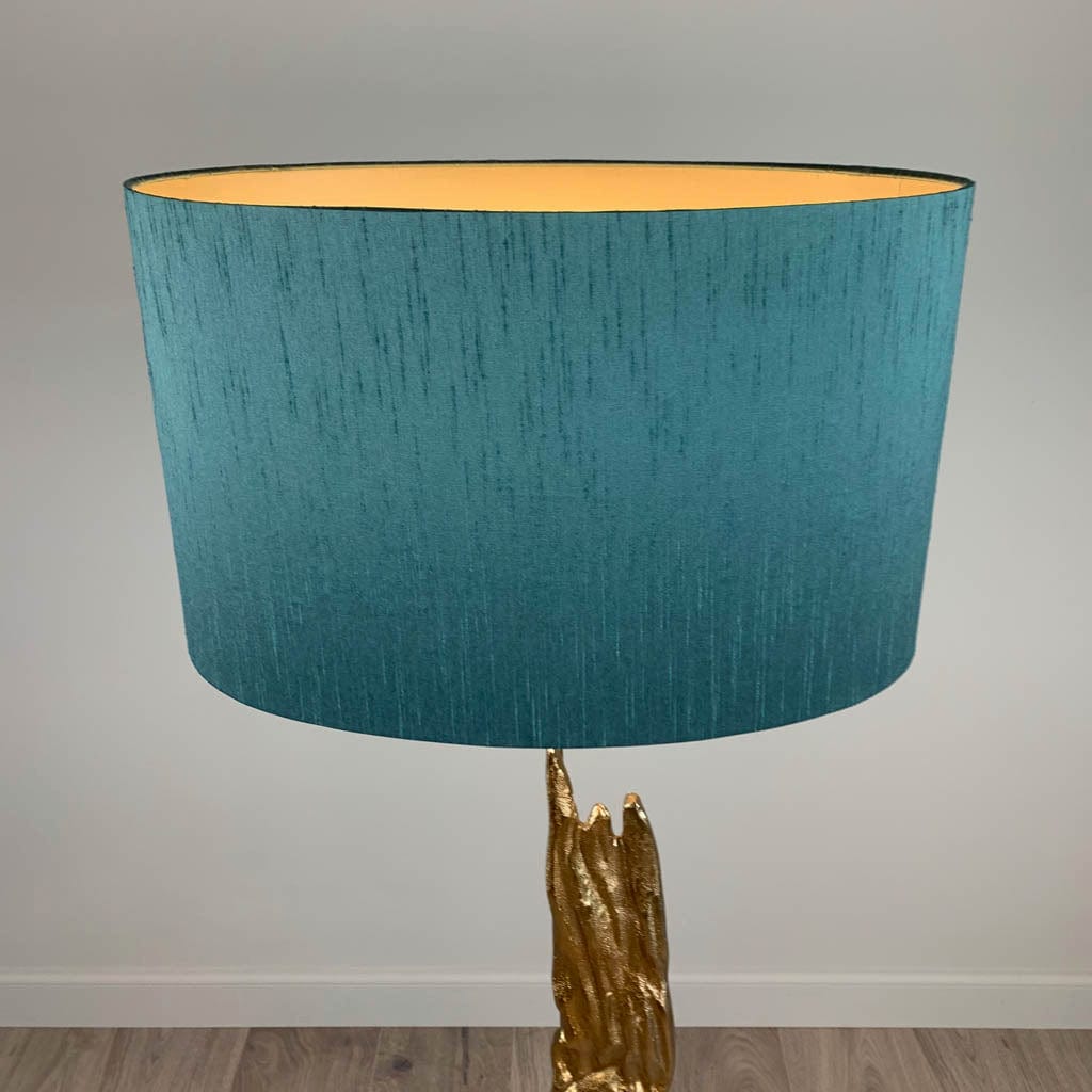 Trident Gold Floor Lamp with Astor Shale Green Faux Silk Oval Shade
