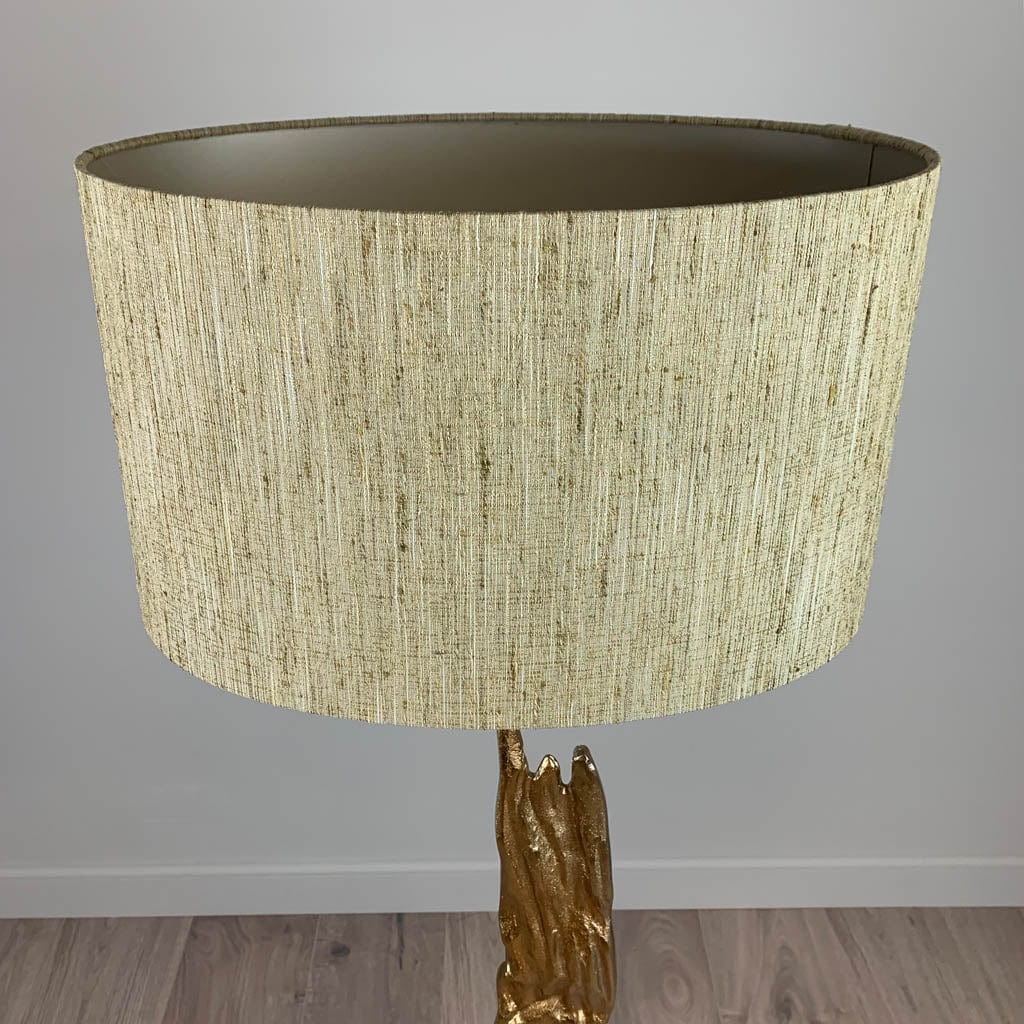 Trident Gold Floor Lamp with Textured Golden Honeycomb Oval Shade