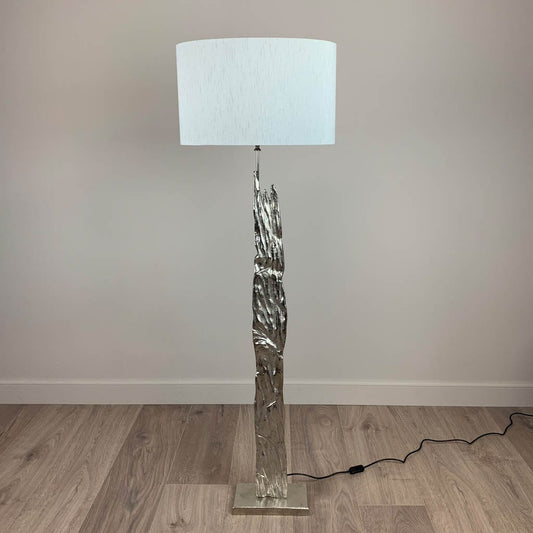 Trident Silver Floor Lamp with Astor Stockholm White Faux Silk Oval Shade